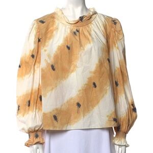 SEA New York Cream and Orange Tie Dye Long Sleeve Blouse Size M